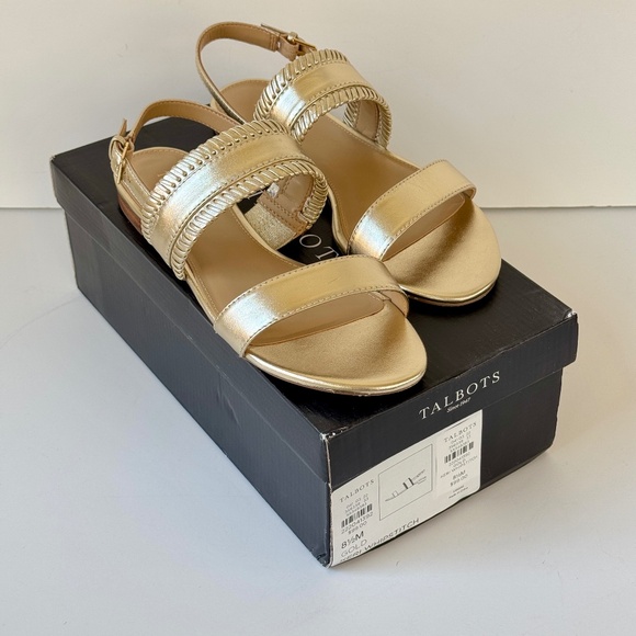 Talbots "Keri Whipstitch" Gold Leather Sandals - Size 8.5 M - Mint Cond with Box - Picture 1 of 2